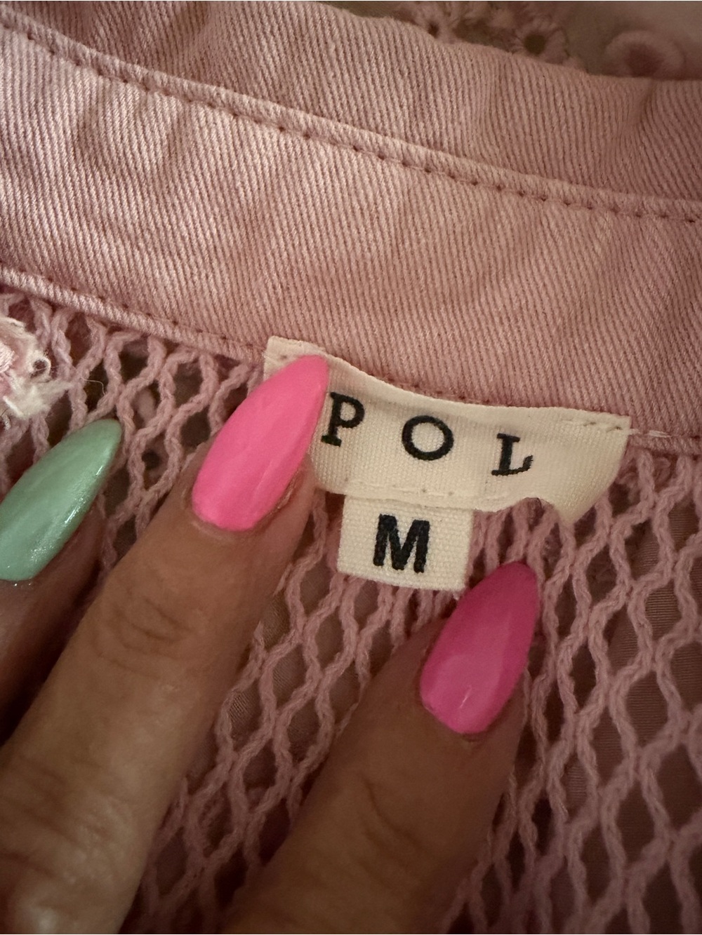 POL Boho Pink Embroidered Mesh Button-Front Women's Top - Picture 7 of 7